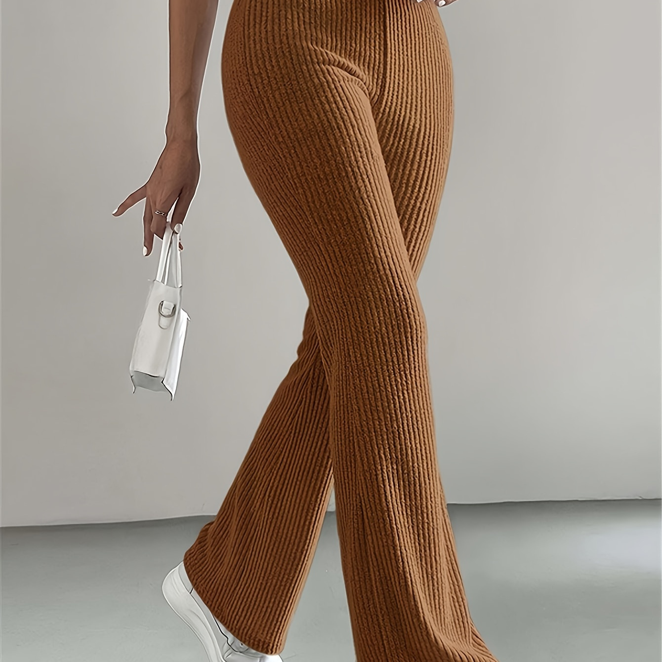 

Pantalon droit côtelé à jambes droites, pantalon décontracté à taille haute élastique pour l'hiver et l'automne, vêtements pour femmes