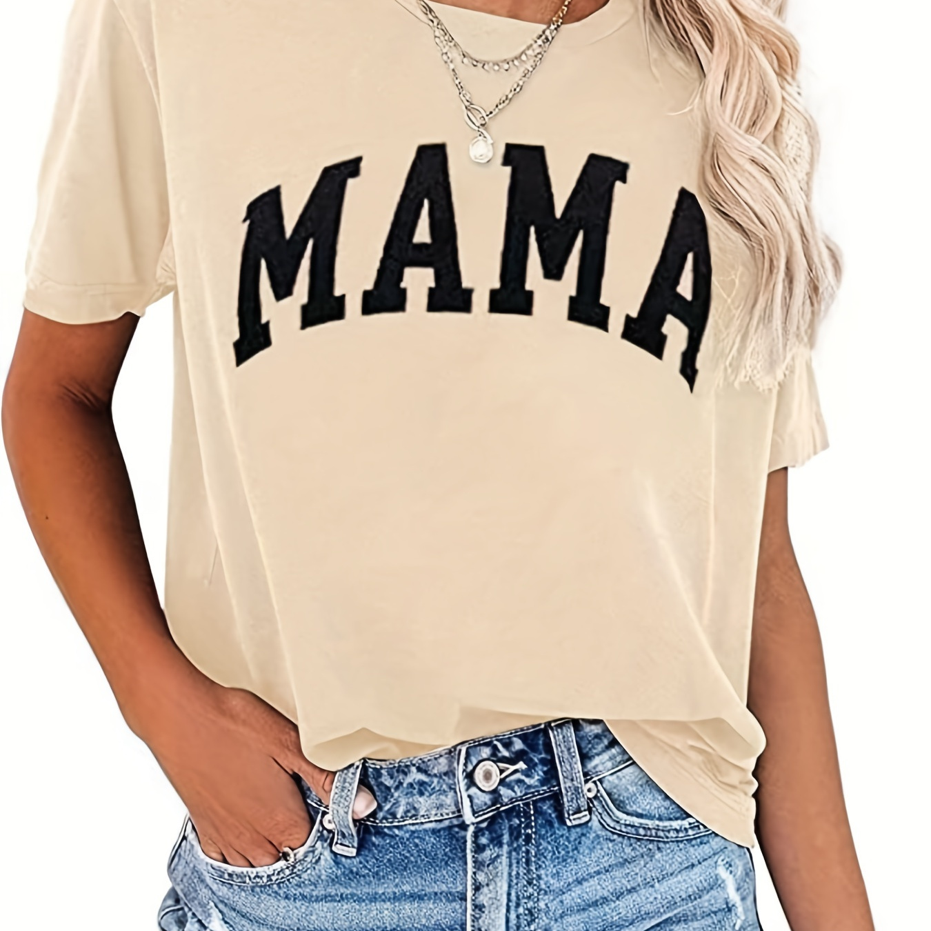

Letter Print Crew Neck T-shirt, Casual Short Sleeve T-shirt For Spring & Summer, Women's Clothing