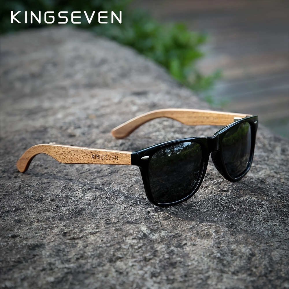 

Kingseven, Retro Versatile Square Frame Polarized Sunglasses, With Black Walnut Temples, For Men Women Outdoor Sports Party Vacation Travel Driving Fishing Supply Photo Prop