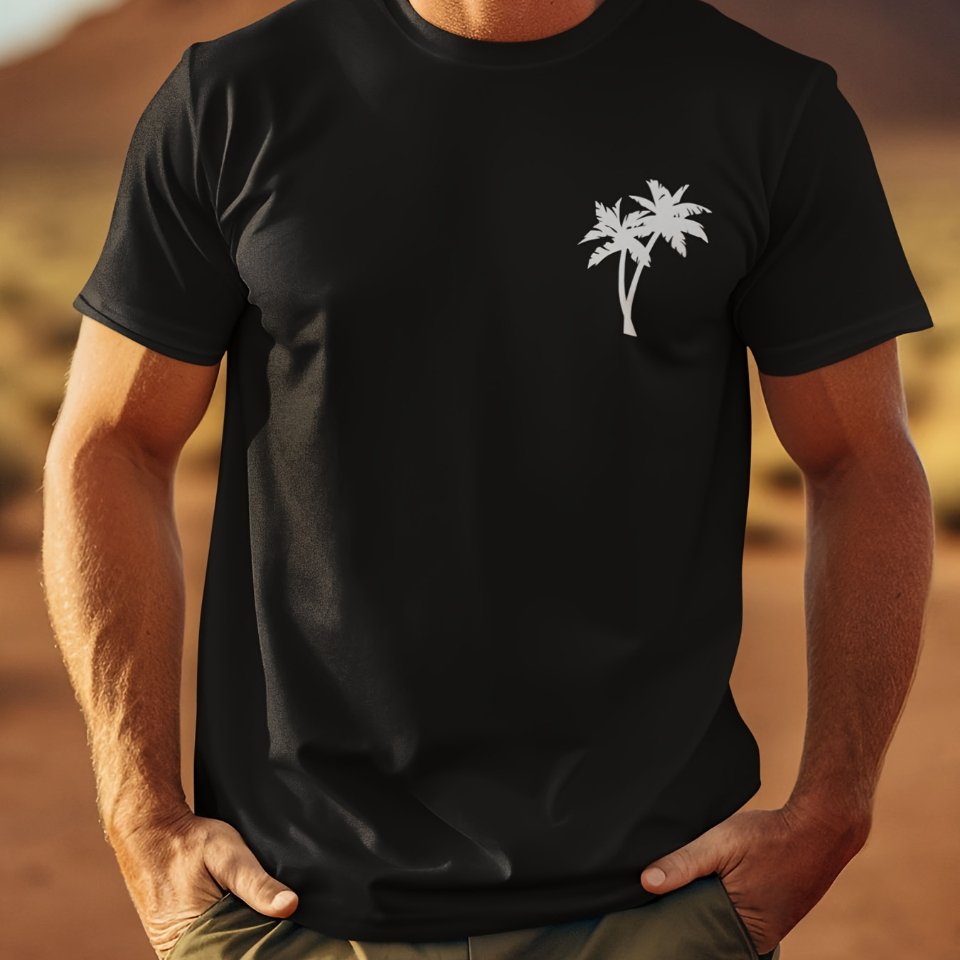 

Palm Trees Print Tee Shirt, Tees For Men, Casual Short Sleeve T-shirt For Summer