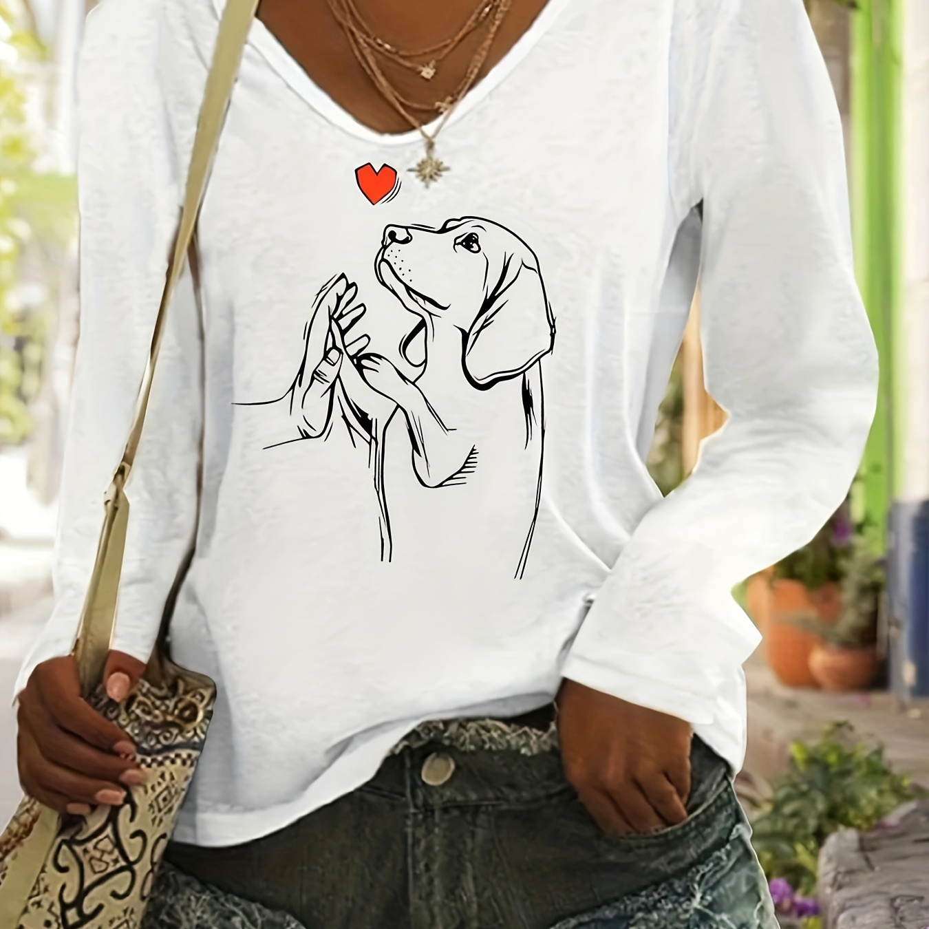 

Cartoon Puppy Long Sleeved Top, Spring/summer, Women's Clothing