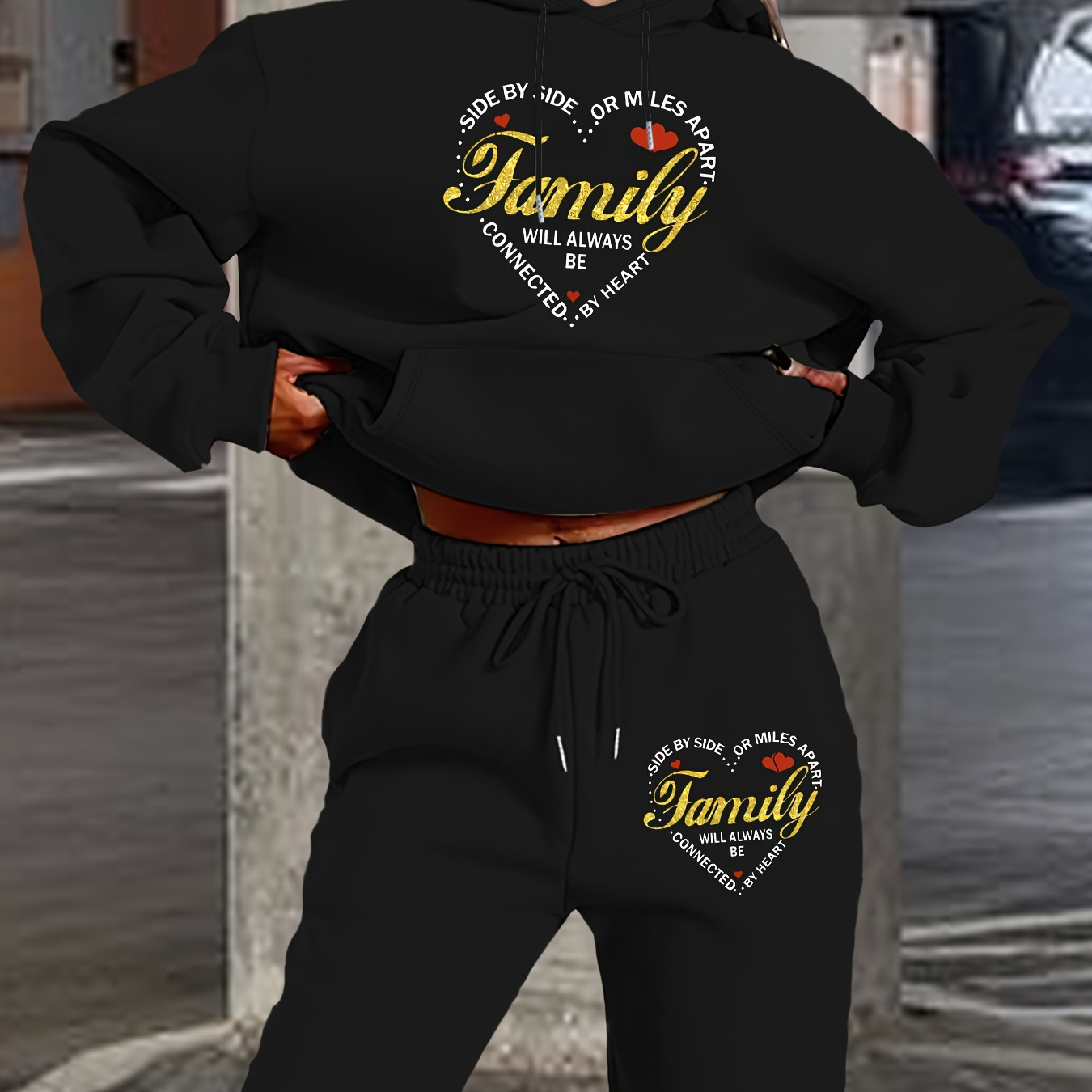 

Casual Letter Print Sporty Pantsuits, Long Sleeve Drawstring Hoodie & Jogger Sweatpants Outfits, Women's Clothing