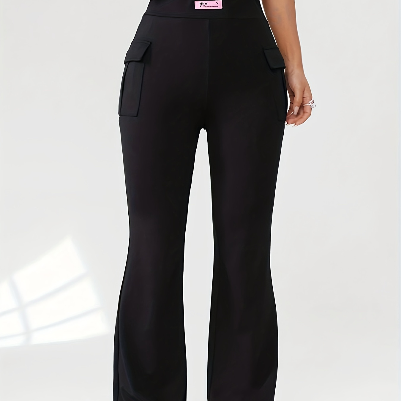 

Pantalon évasé de couleur unie, décontracté et polyvalent, taille haute, poches à , vêtements de tous pour et l'été, vêtements pour femmes