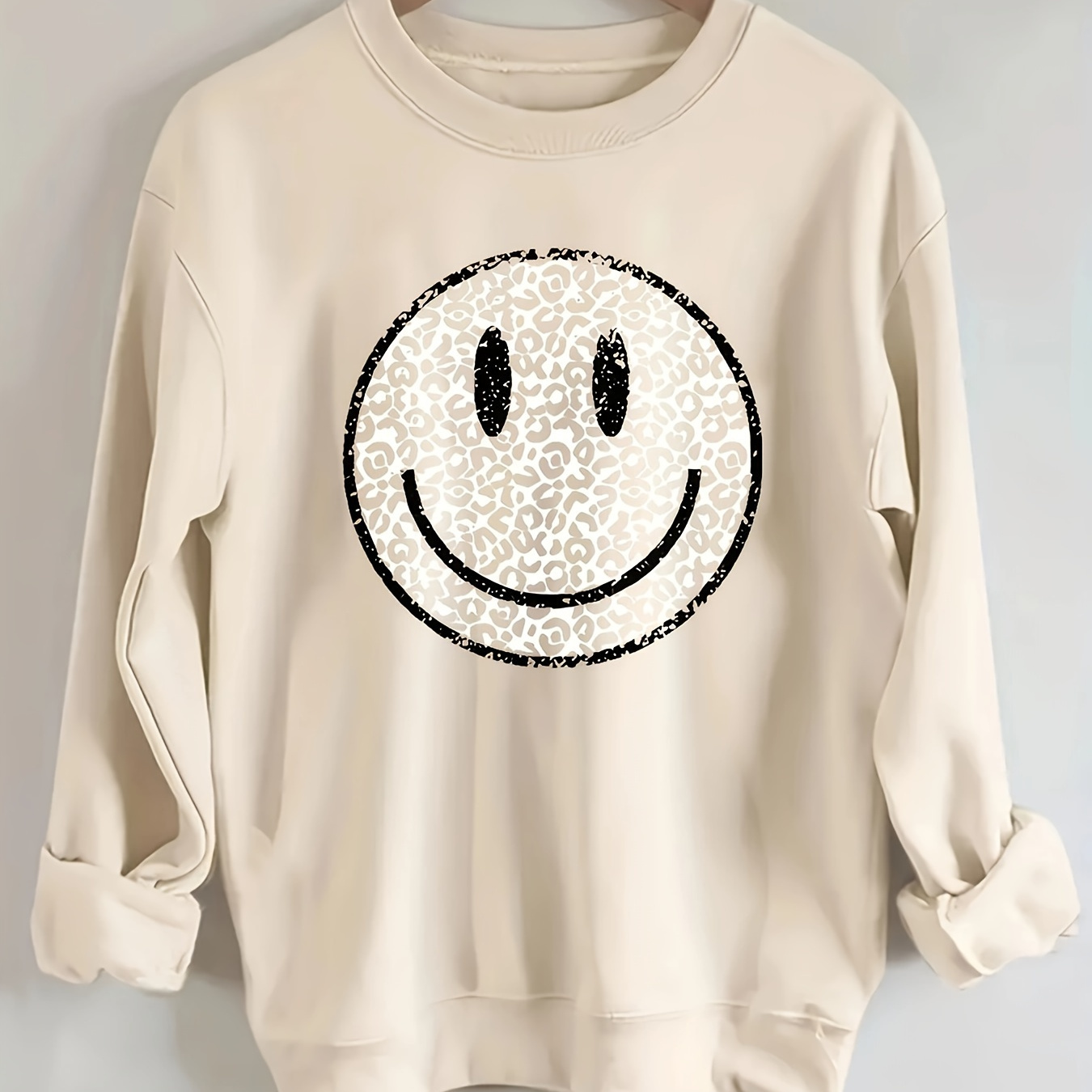 

Smile Neck Sweatshrit, Casual Long Sleeve Top For Spring & Fall, Women's Clothing