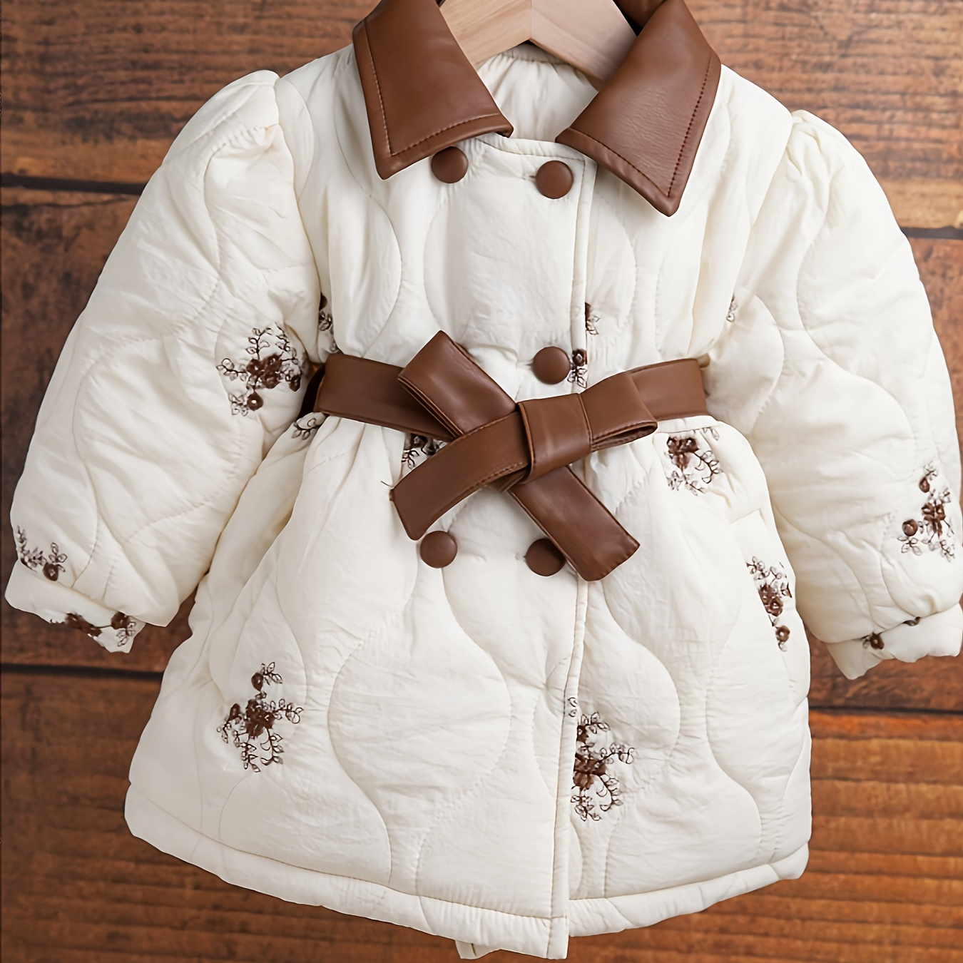 

Girls' Autumn And Winter Coats Embroidered Flowers Small Square Collar Thick Warm Trench Coat Snow Coat Cotton-padded Coat