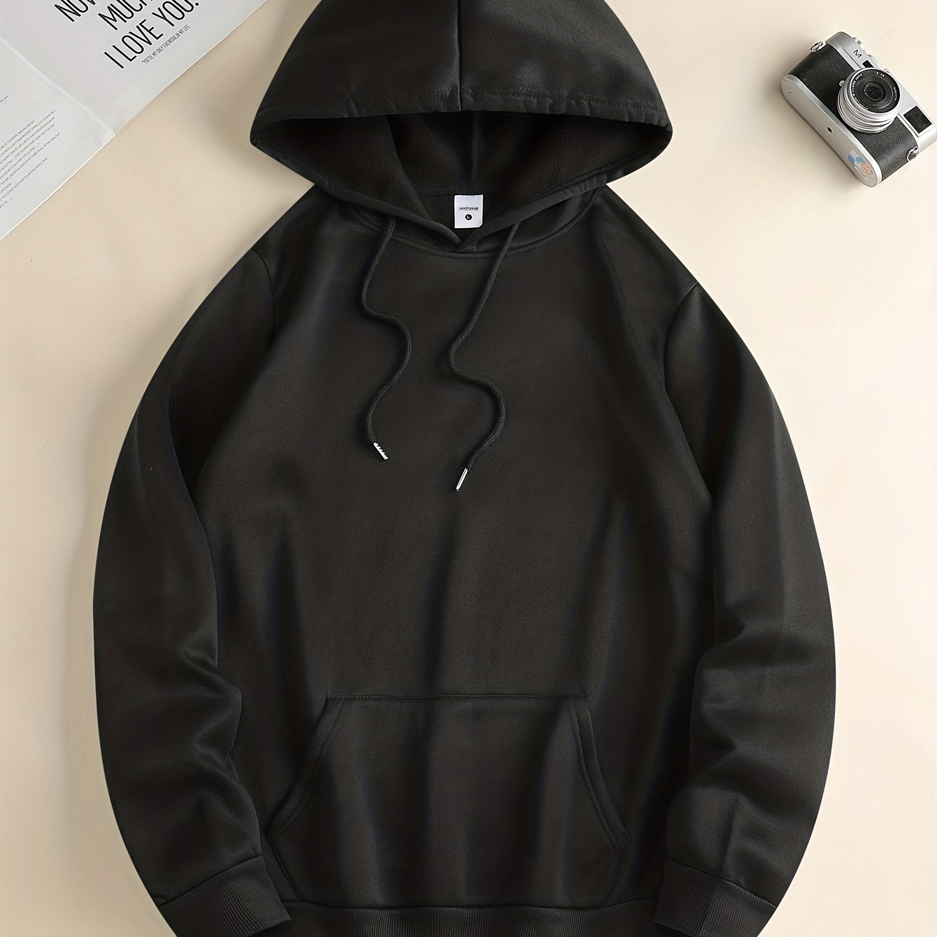 

Solid Color Hoodies For Men, Hoodie With Kangaroo Pocket, Comfy Loose Trendy Hooded Pullover, Mens Clothing For Autumn Winter