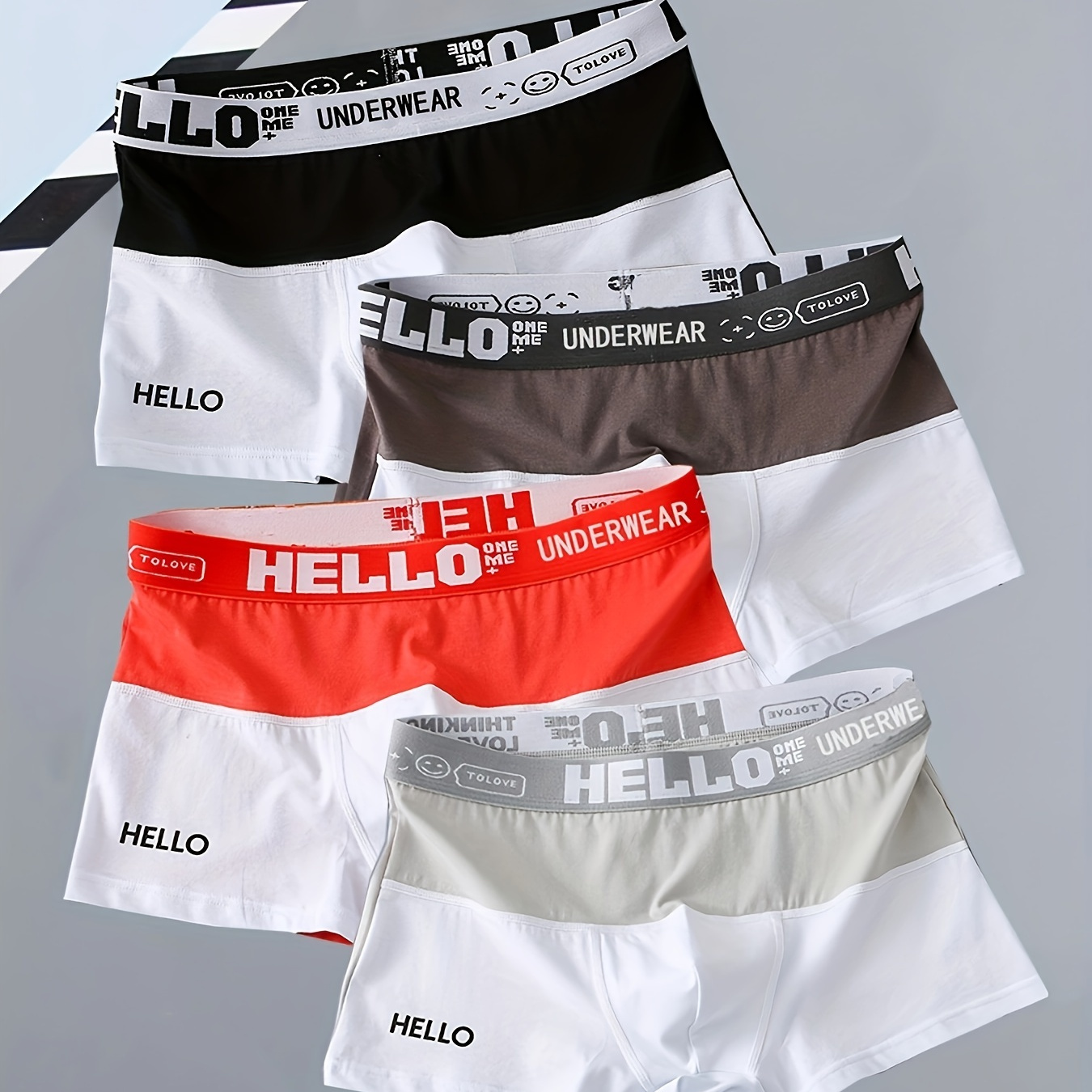 

4pcs Men's Fashion Color Block Breathable Comfy Stretchy Boxer Briefs Shorts, Cotton Underpants, Men's Underwear