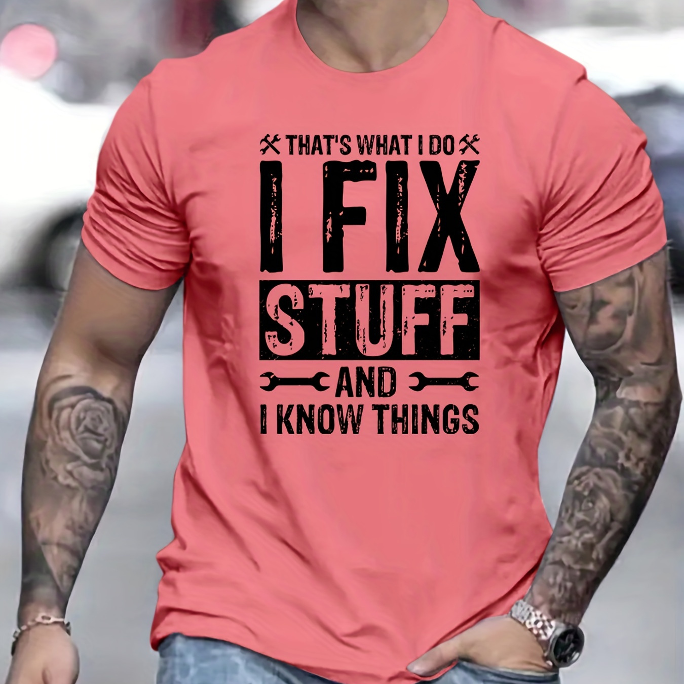 

Fix Stuff Letter Pattern Print Men's Comfy Chic T-shirt, Graphic Tee Men's Summer Outdoor Clothes, Men's Clothing, Tops For Men, Gift For Men