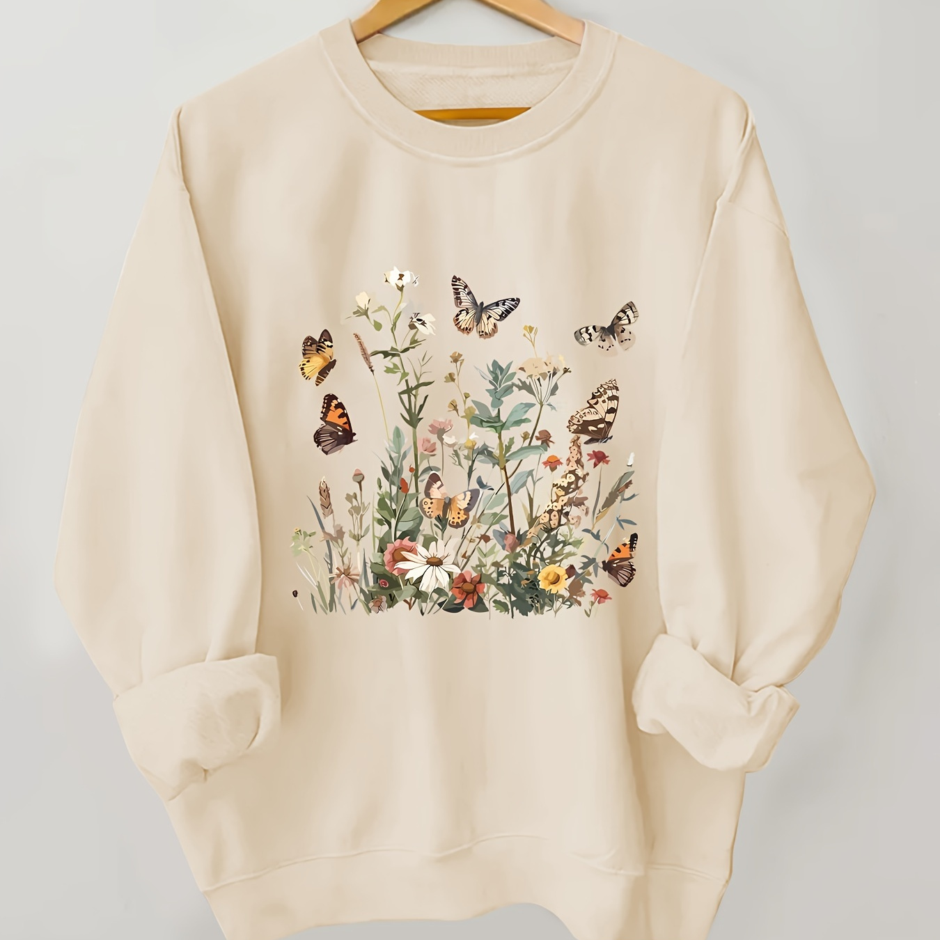 

Elegant Floral Neck Sweatshirt For Women - 100% Polyester Knit Fabric Long Sleeve Pullover For All