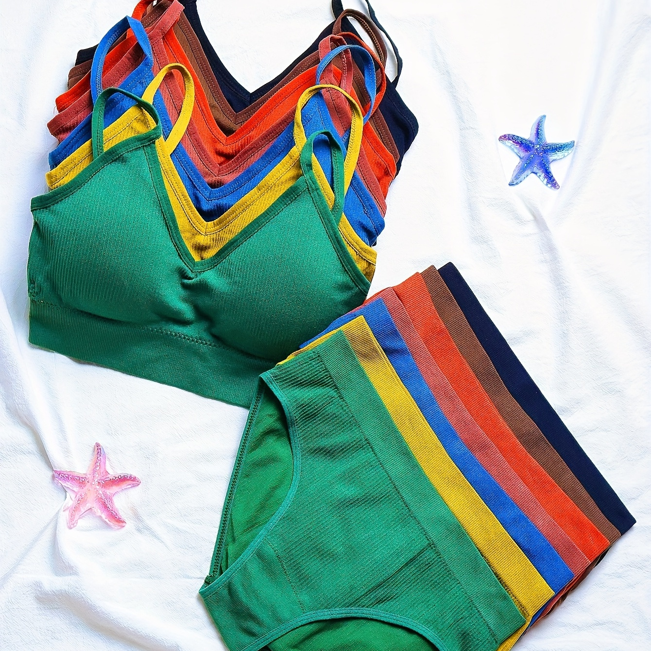 TEMU 7pcs Seamless Deep V-sexy Women's Bra & low Waist Underwear & daily Casual Party Women's Underwear & panties