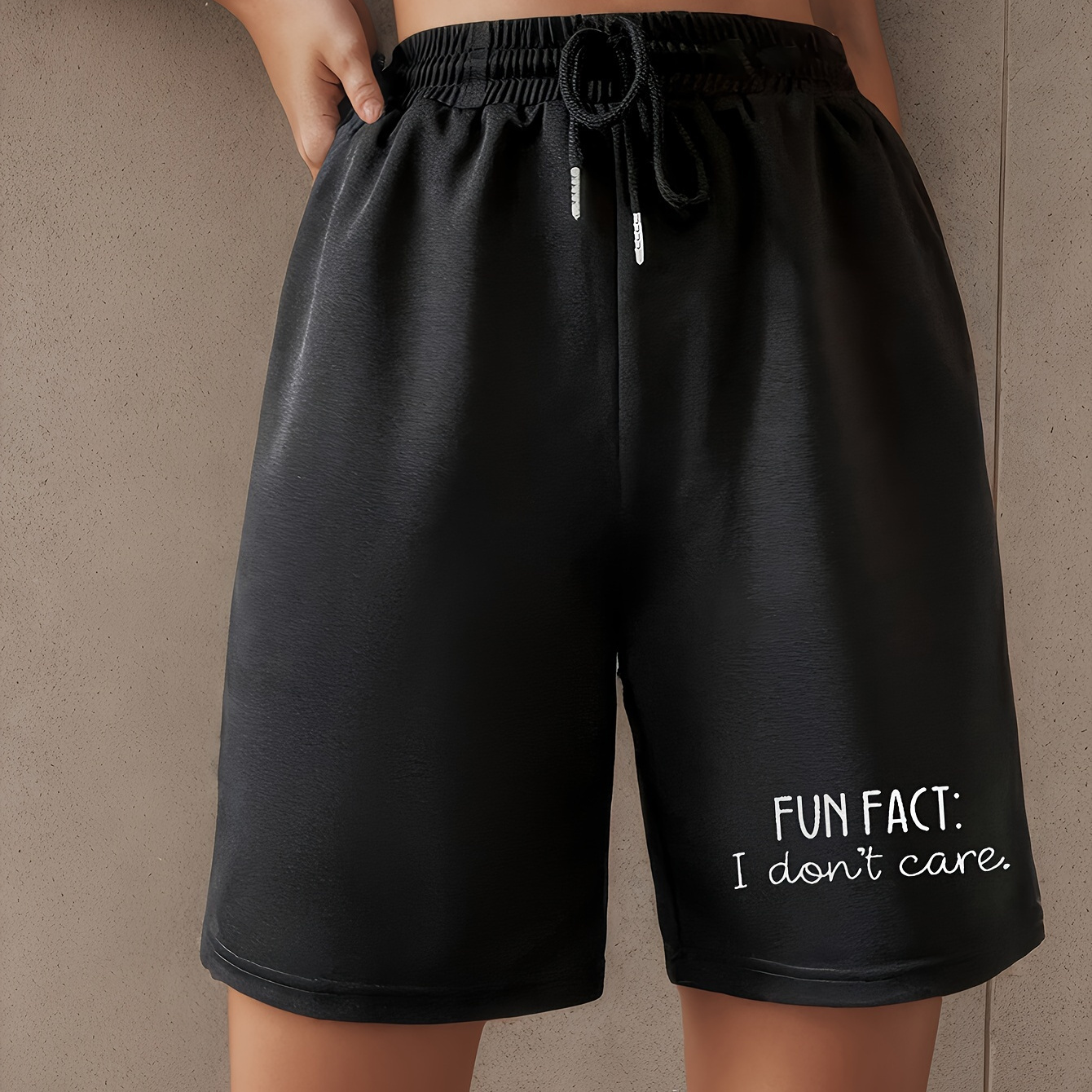 

Letter Print Drawstring Waist Shorts, Casual Pockets Baggy Walking Shorts For Spring & Summer, Women's Clothing