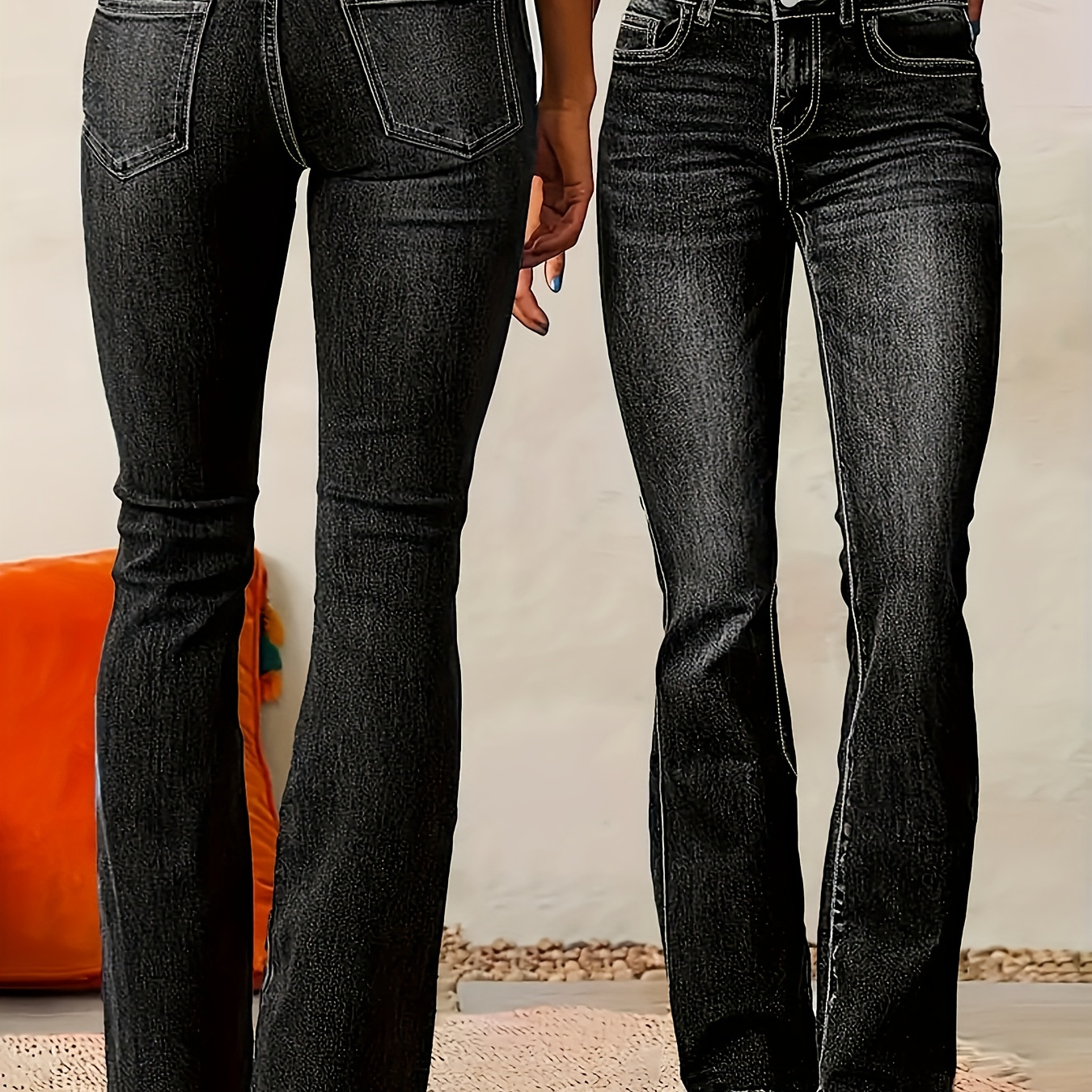 

Retro Distressed Denim Jeans, Button Fly Bootcut Denim Pants, Women's Denim Jeans & Clothing