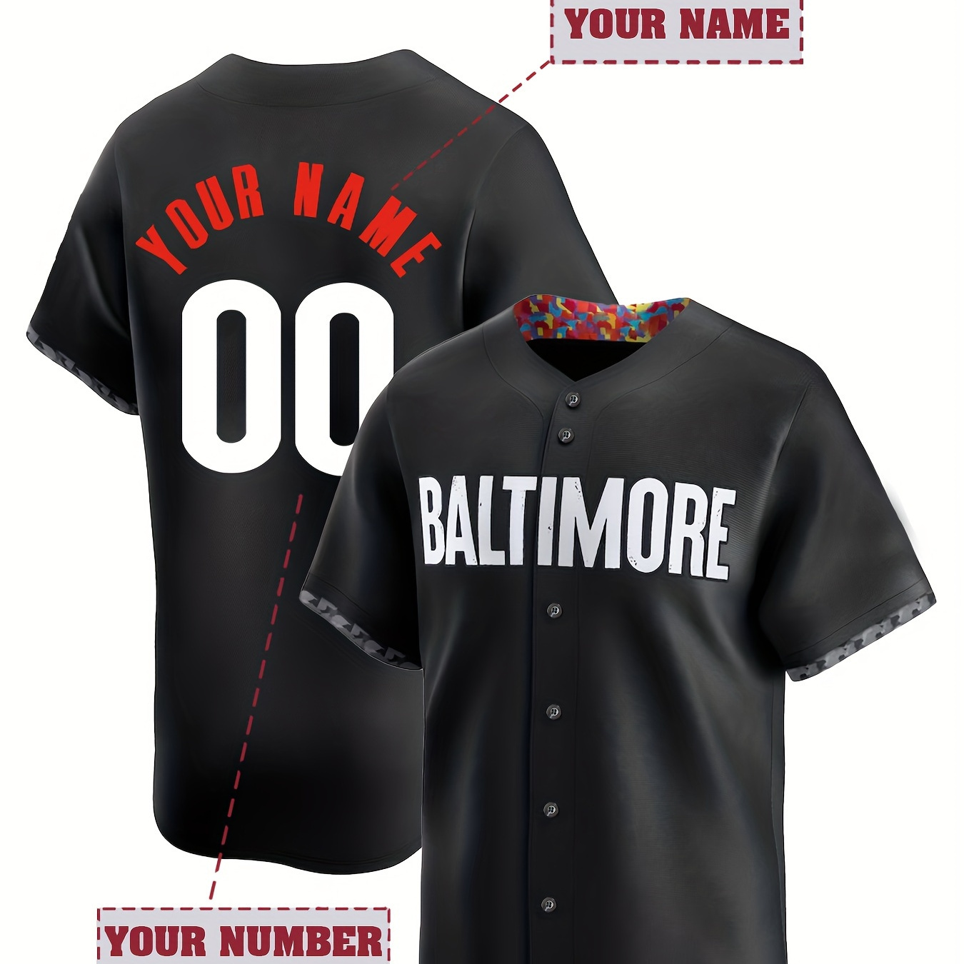 

Customized Name And Number, Men's Short Sleeve V-neck Baltimore Baseball Jersey, Comfy Top For Training And Competition