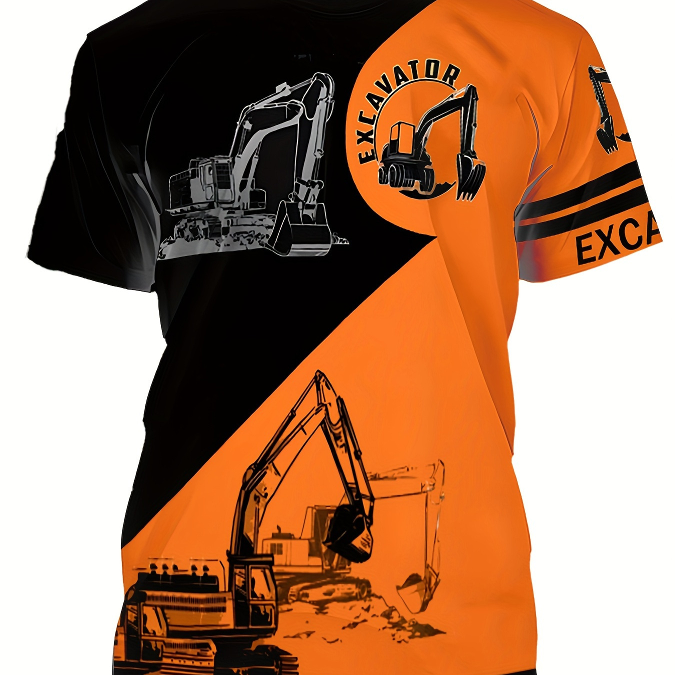 

Men's Excavator Graphic Print T-shirt, Casual Short Sleeve Crew Neck Tee, Men's Clothing For Summer Outdoor