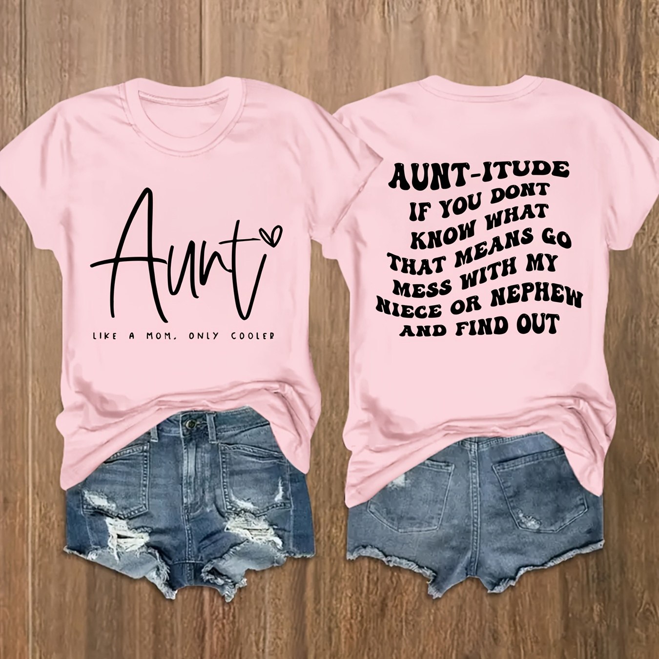 

Plus Size Letter Aunt Print T-shirt, Casual Short Sleeve Top For Spring & Summer, Women's Plus Size Clothing