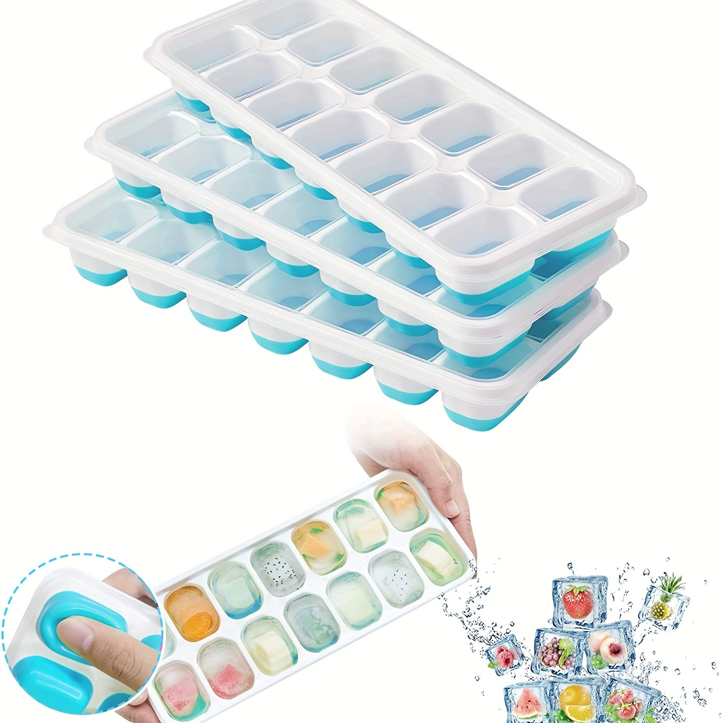 Ice Cube Trays, Easy-release Silicone & Flexible 14-ice Cube Trays With  Spill-resistant Removable Lid, Lfgb Certified And Bpa Free, For Cocktail,  Freezer, Stackable Ice Trays With Covers - Temu