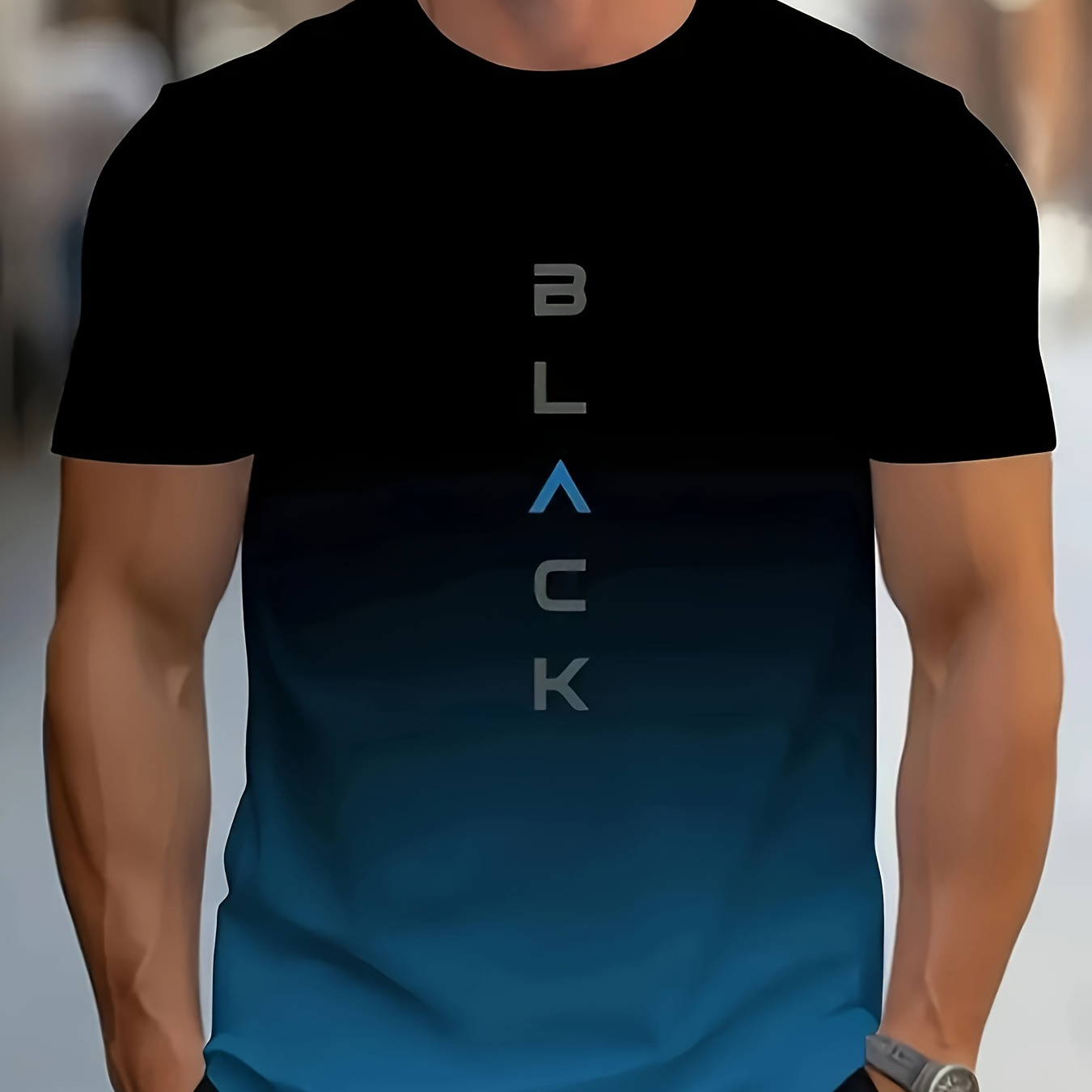 

Men's Gradient Print T-shirt - Casual Round Neck, Summer Outdoor Wear
