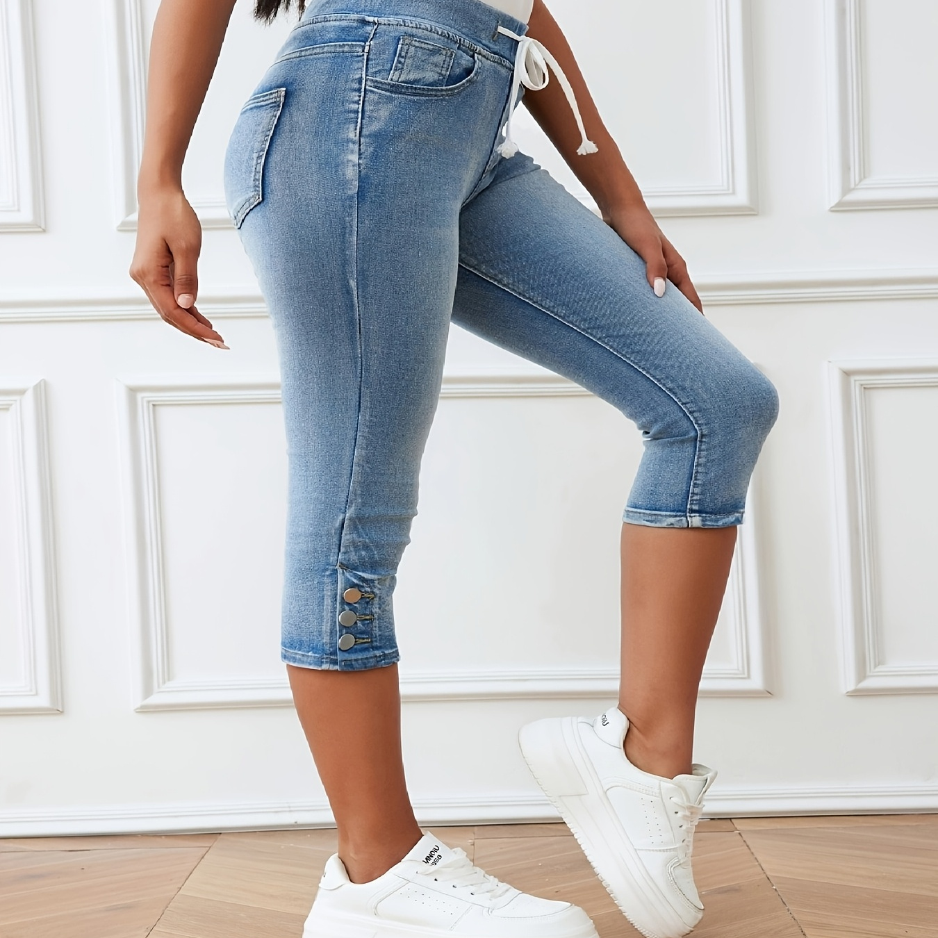 

Pantalon Capri taille haute extensible pour femmes, taille élastique grande taille