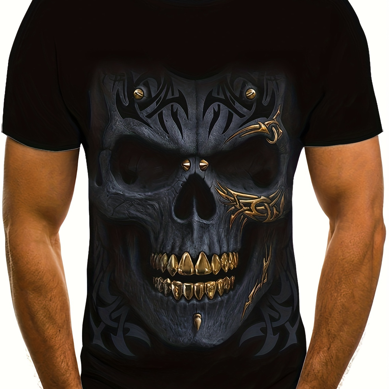 

Scary Skull Head With Golden Teeth 3d Print, Men's Trendy Graphic Summer Outdoor T-shirt