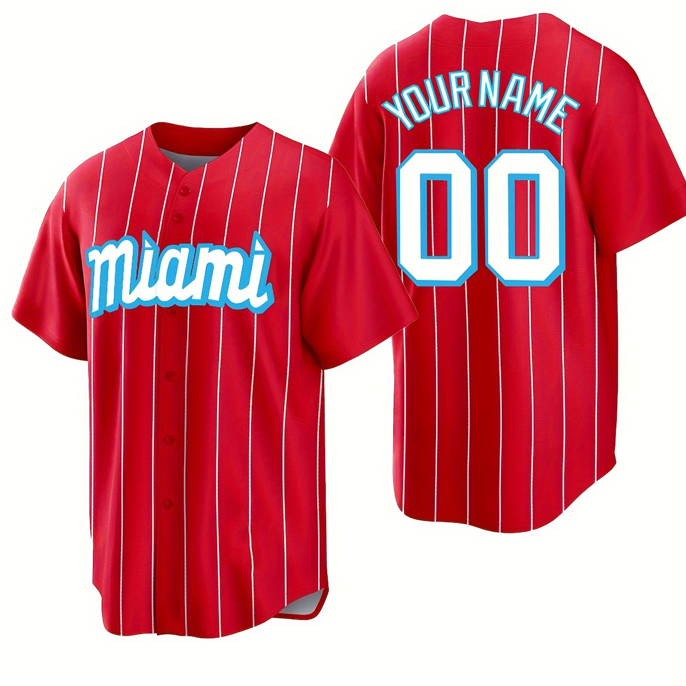 

Men's Personalized Custom Baseball Jersey Shirt, Your Diy Name Numbers & Miami Graphic Print Short Sleeve Button Up Shirt For Competition Party Training