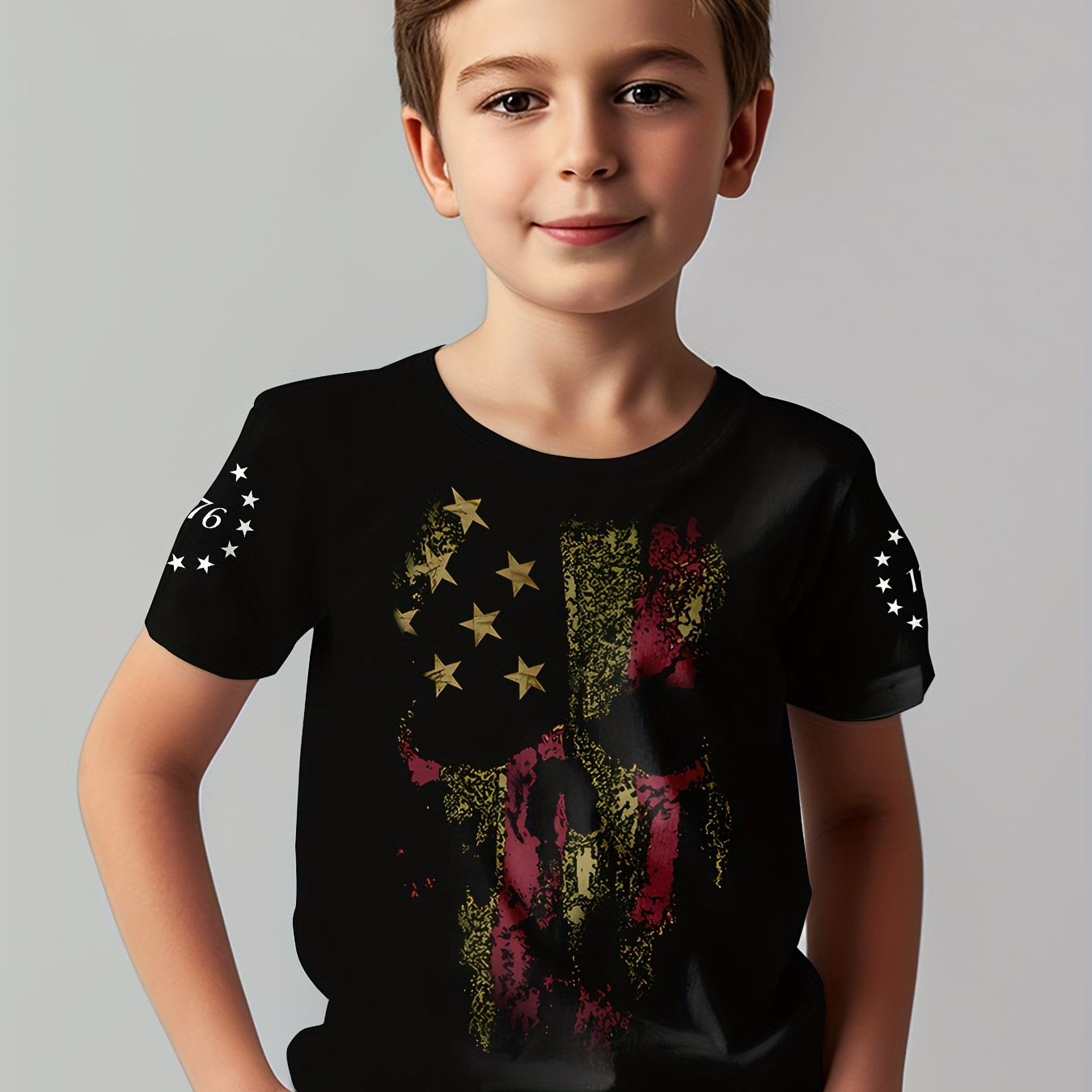 

Independence Day 3d Pattern Crew Neck T-shirt, Short Sleeve Casual Comfy Summer Tee Tops For Boys