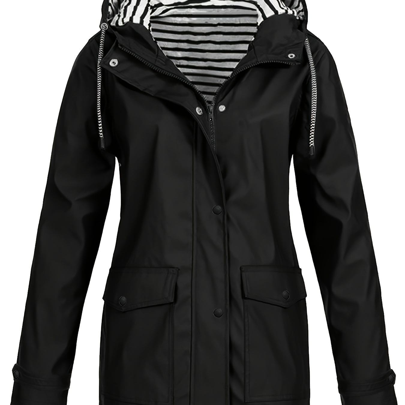 

Striped Lined Zip Up Jacket, Casual Long Sleeve Drawstring Hooded Outerwear For Fall & Winter, Women's Clothing