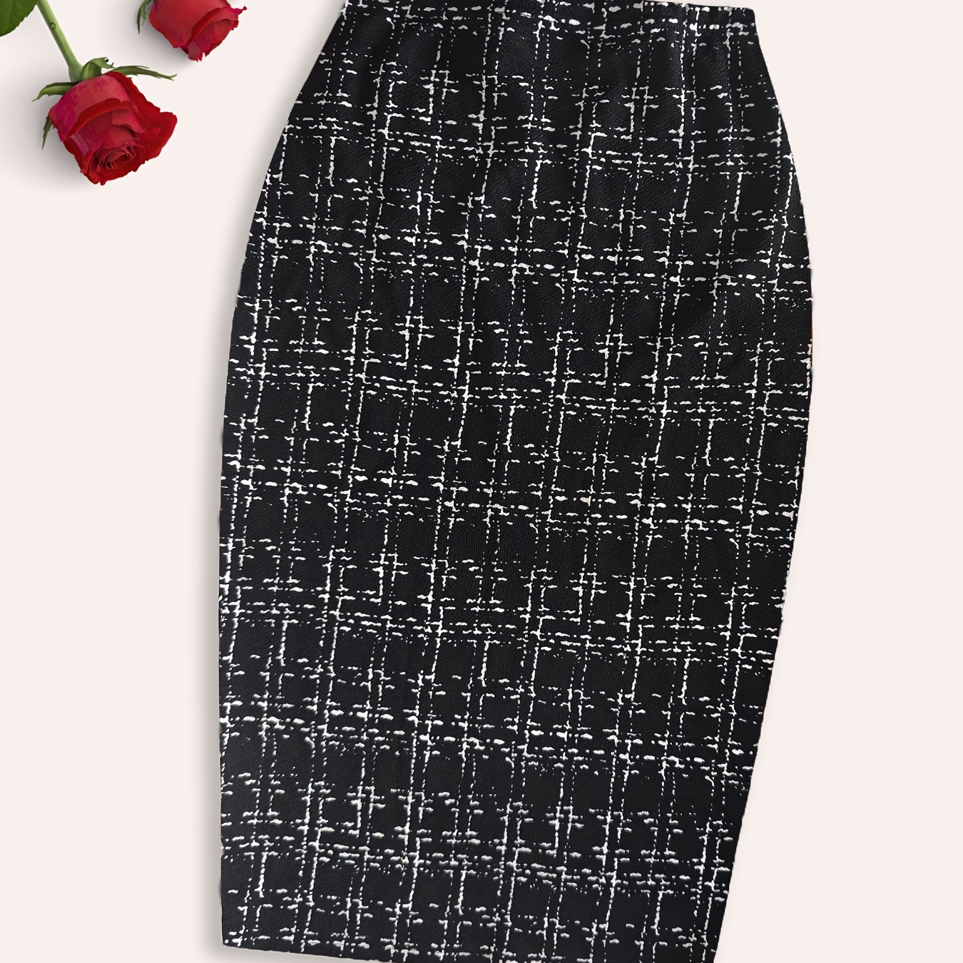 TEMU Elegant Women's Fashion Striped Checkered Bodycon Skirt, New For Spring And Summer 2025