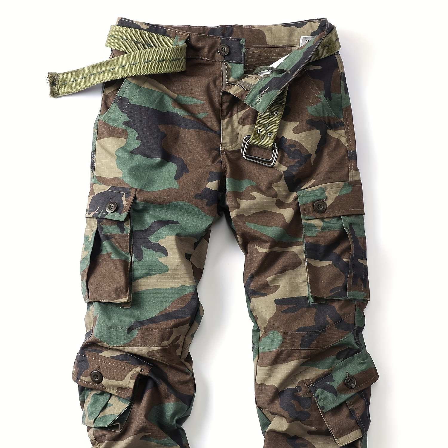

Cotton Blend Camo Multi Flap Pockets Men's Straight Leg Cargo Pants, Loose Casual Outdoor Pants, Tactical Work Pants For Men