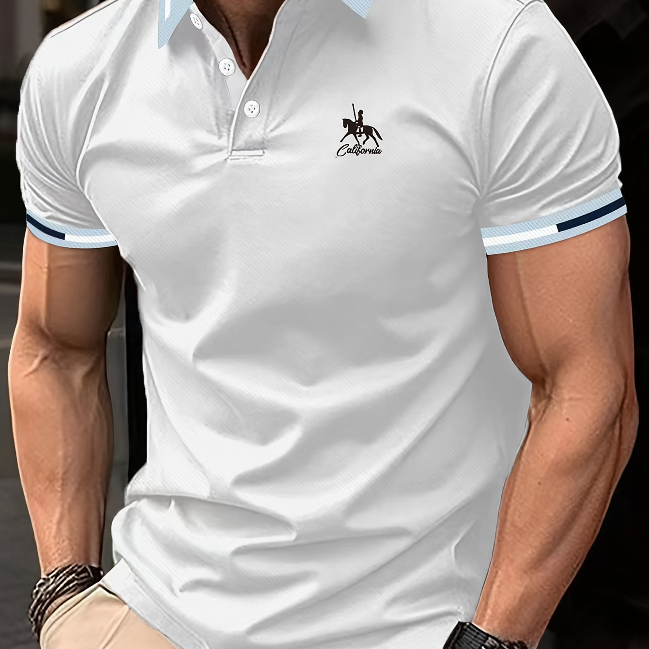 

Men's Riding Horse Graphic Print Short Sleeve Golf T-shirt, Summer Trend Business Tennis Tees For Males