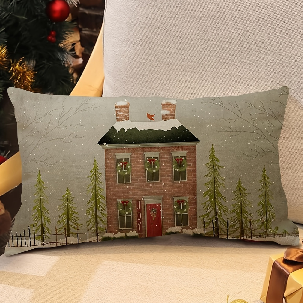 

1pc Christmas , 12x20 , Seasonal Decorative Lumbar , , Zippered Polyester Sofa Pillowcase, , , No For Sofa