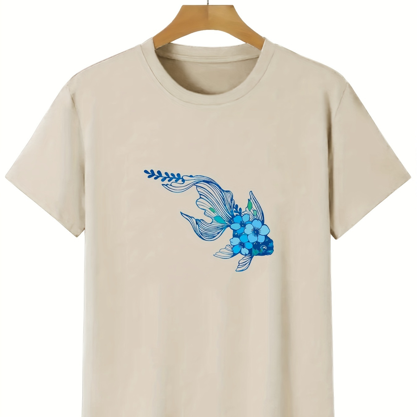 

Men's Fish Print T-shirt, Round Neck Tee Casual Clothing, Spring And Summer