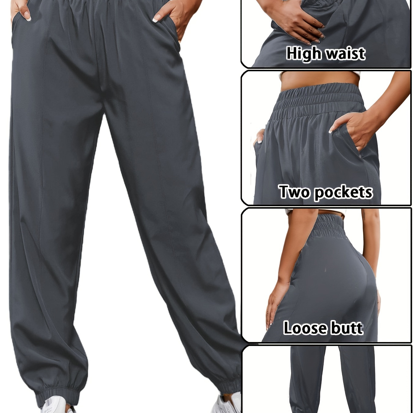 

Plus-size Women's Slacks Women's Quick-drying Sweatpants, Elastic Waist Plain Grey Sporty Pants - For Fall Winter - For Fall & Winter