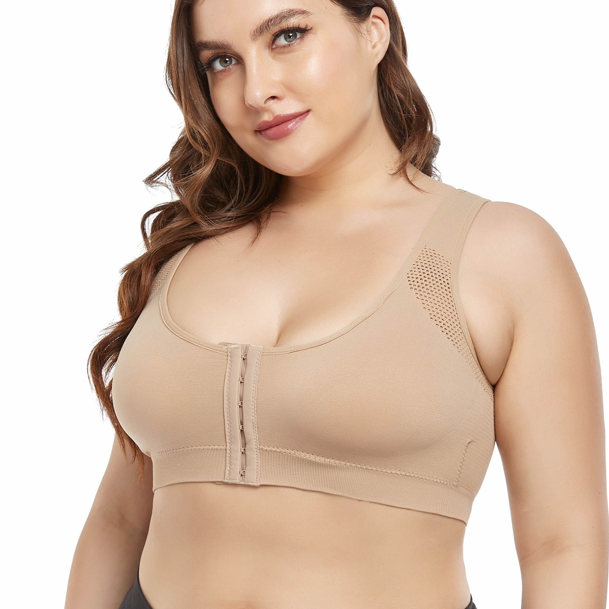 

Front Closure Wireless Sports Bras, Adjustable Strap Seamless Elastic Yoga Fitness Workout Gym Bras
