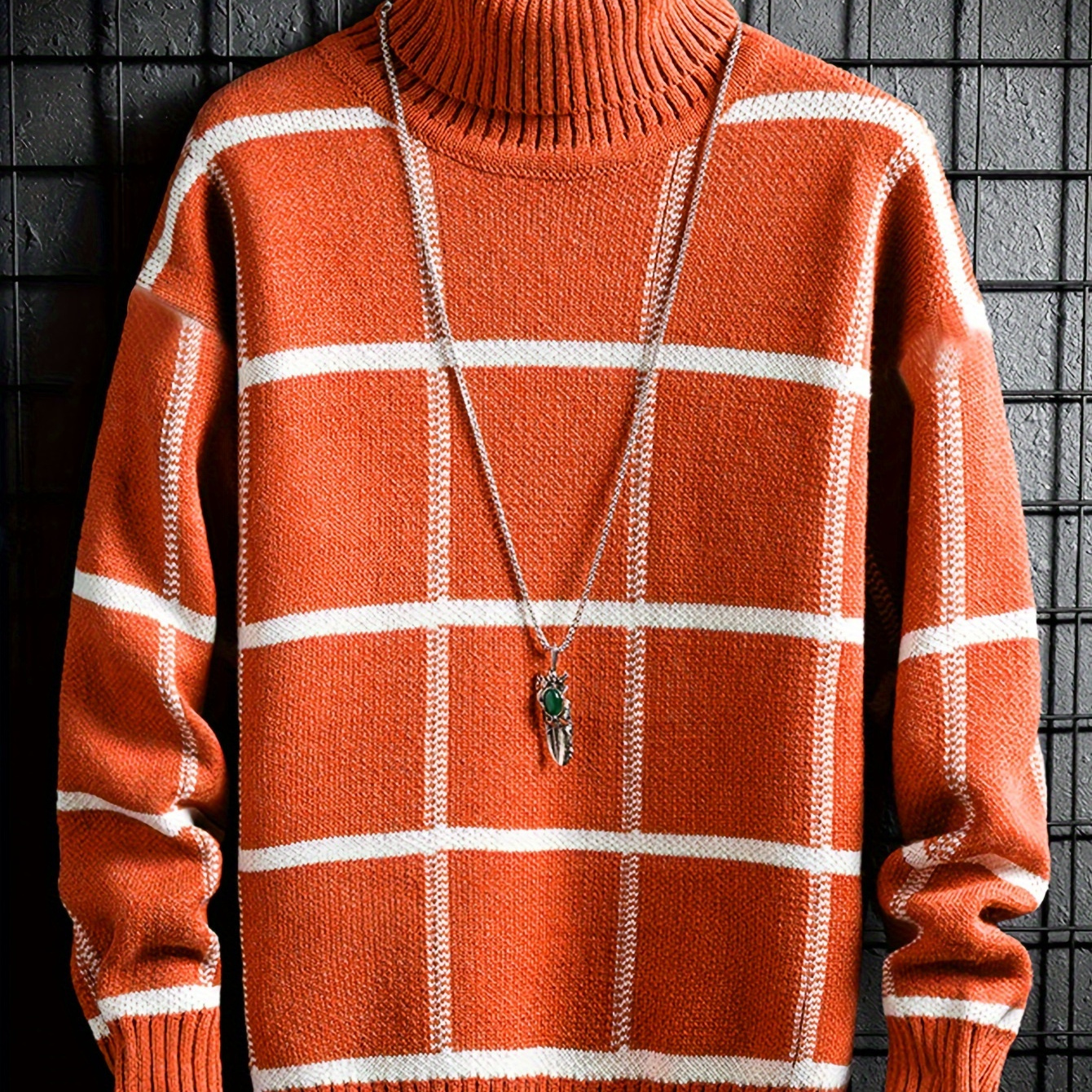 

Men's High-neck Striped Knit Pullover Sweater, Casual Pullover For Winter