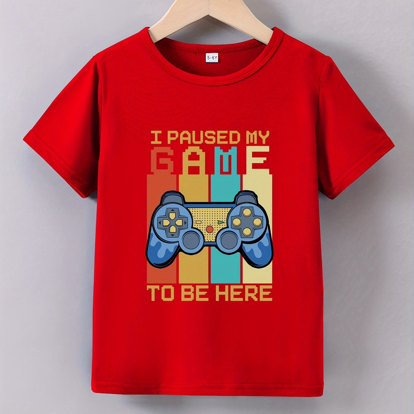 

Boys Casual T-shirt, Gamepad Print Breathable Comfortable Crew Neck Top, Boys Summer Clothing