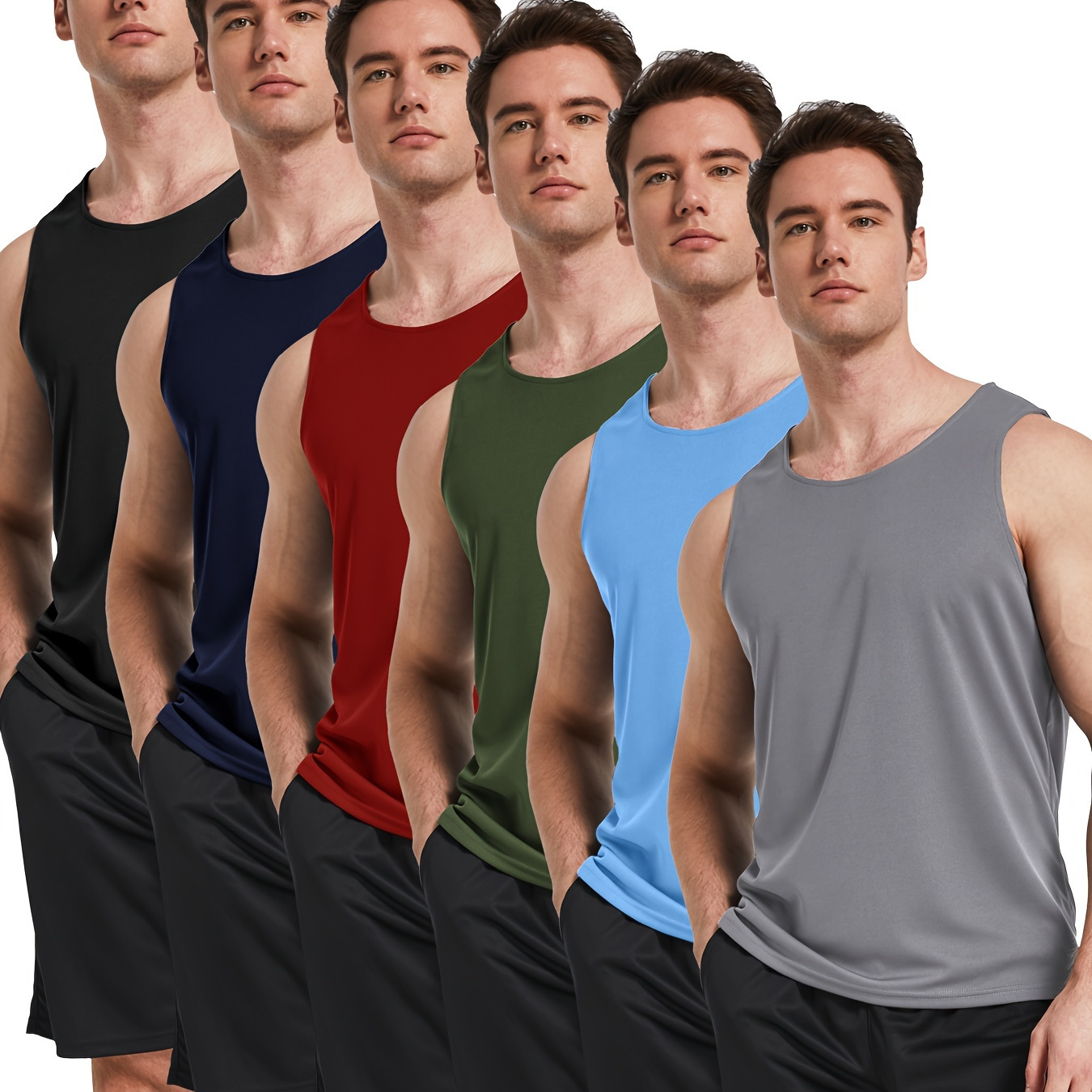 

6pcs Summer Men's Quick Dry Moisture-wicking Breathable Tank Tops, Athletic Gym Bodybuilding Sports Sleeveless Shirts, For Running Training, Men's Clothing