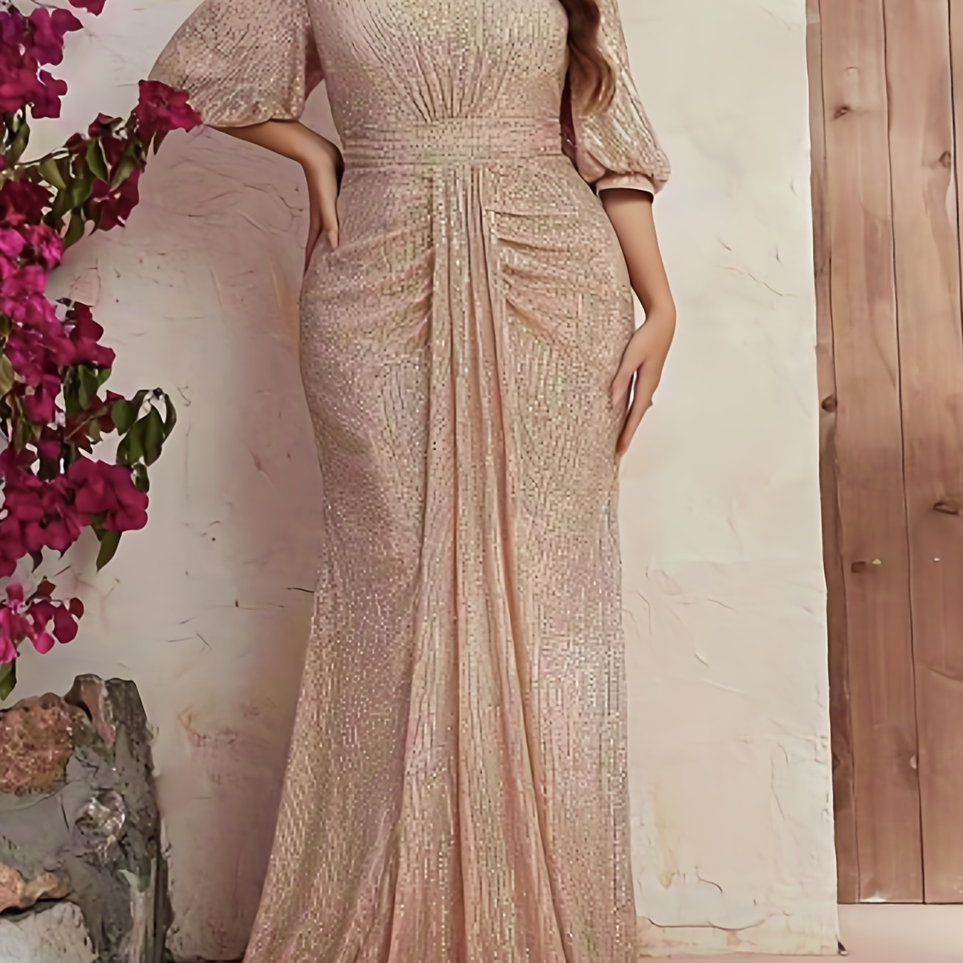 Plus Size Elegant Bridesmaid Dress Women's Plus Sequin Off Shoulder ...