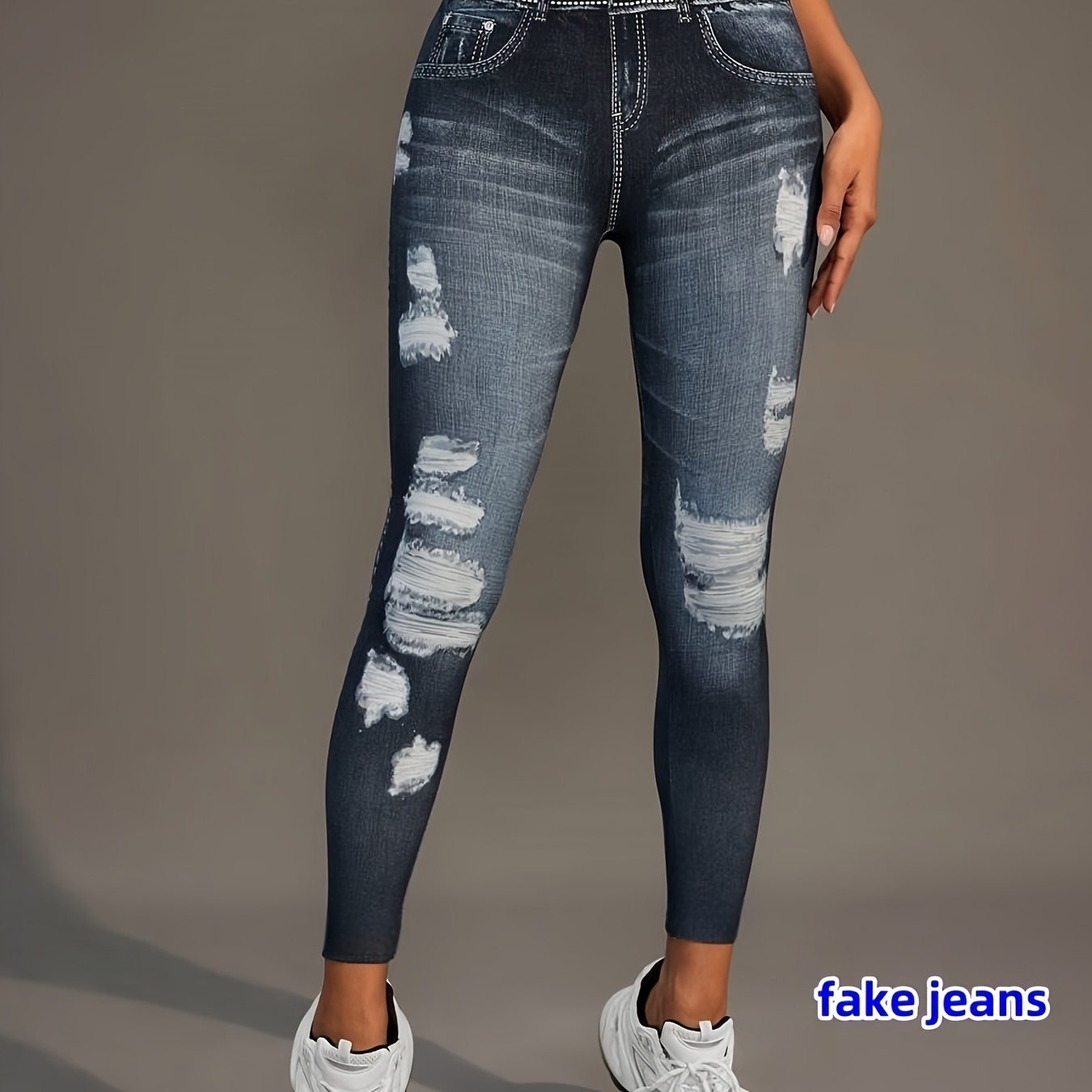 

Women's High-stretch Denim Print Leggings - Casual Casual Attire, Machine Washable, Denim, Tight Fit