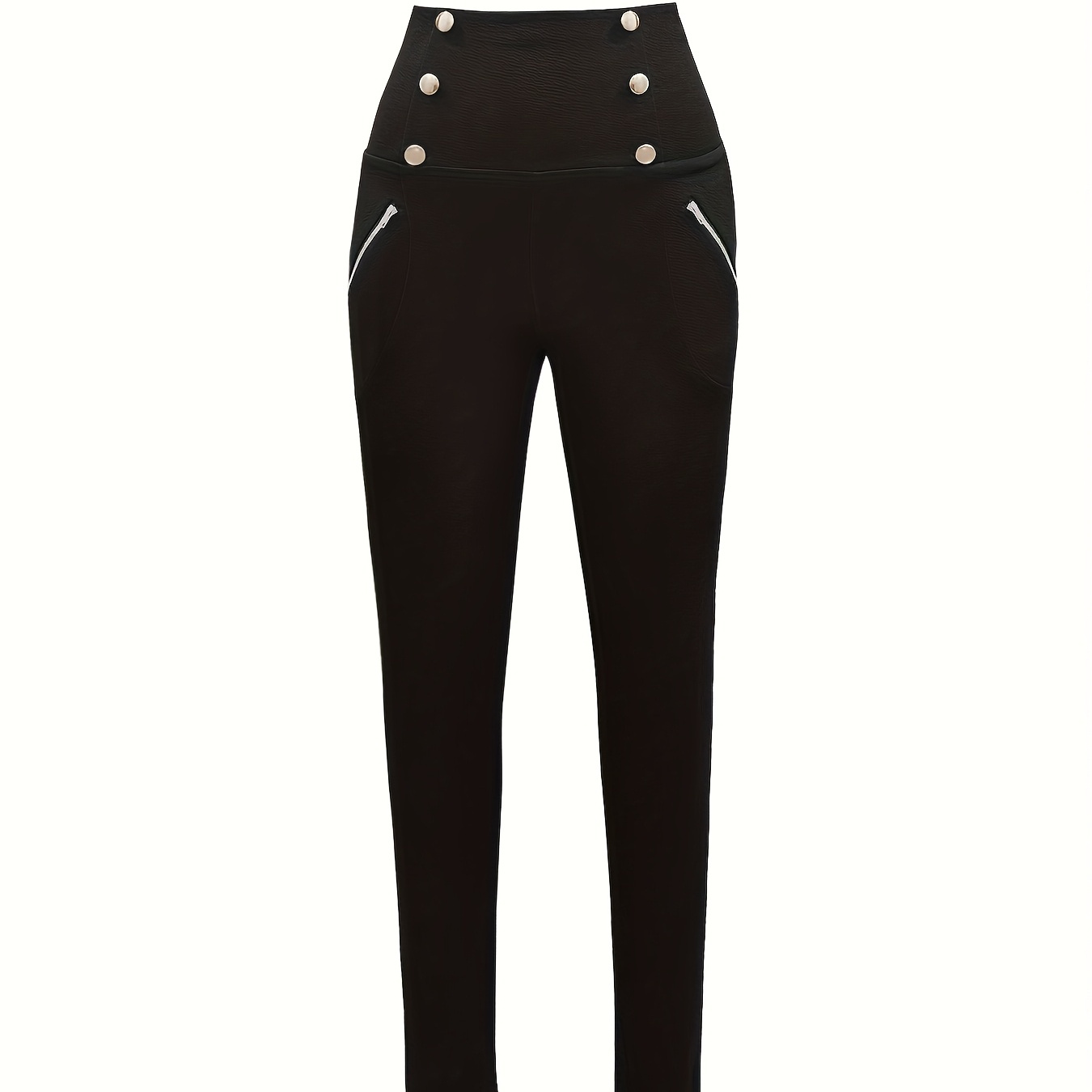 

Black High-waisted Double-breasted Slimming Leggings