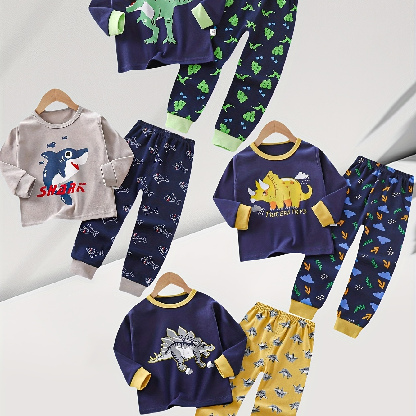 

4pcs ' Dinosaur & Sets - Cozy Cotton Long Sleeve Tops And Pants, Breathable & Warm, Ideal Autumn Gift For Boys, Outdoor