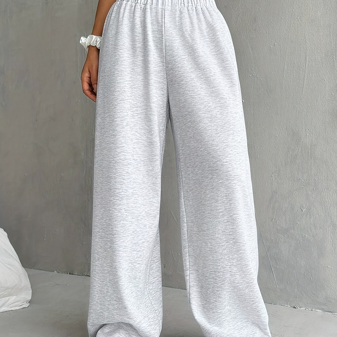 

Solid Color Elastic Waist Sweatpants, Casual Wide Leg Pants For Fall & Winter, Women's Clothing