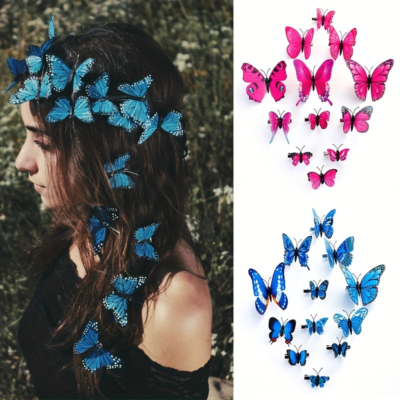 

12pcs Handmade Simulation Butterfly Wedding Headwear Hairpins Diy Gift For Beautiful Hair Clip Hair Decor Hair Accessories