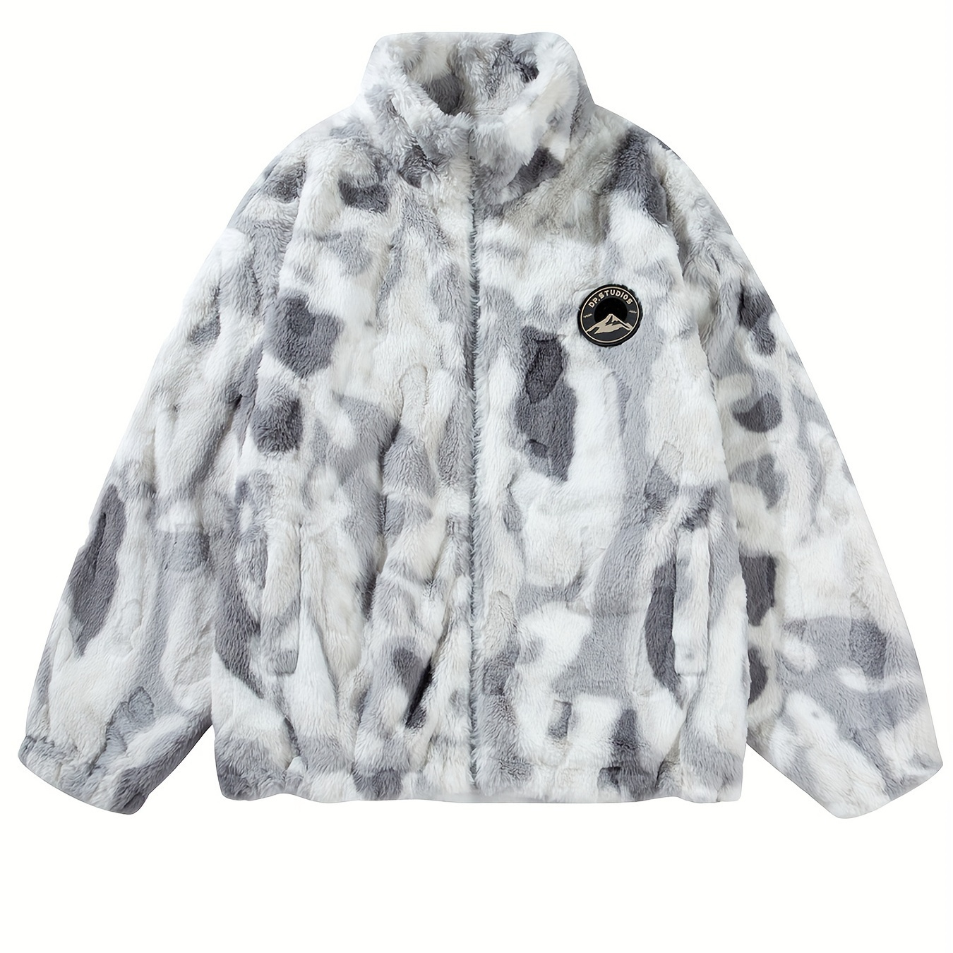 

Men's Casual Lamb Jacket, Stylish Stand Collar Warm Coat, Tie-dye Design, Autumn And Winter Season Must