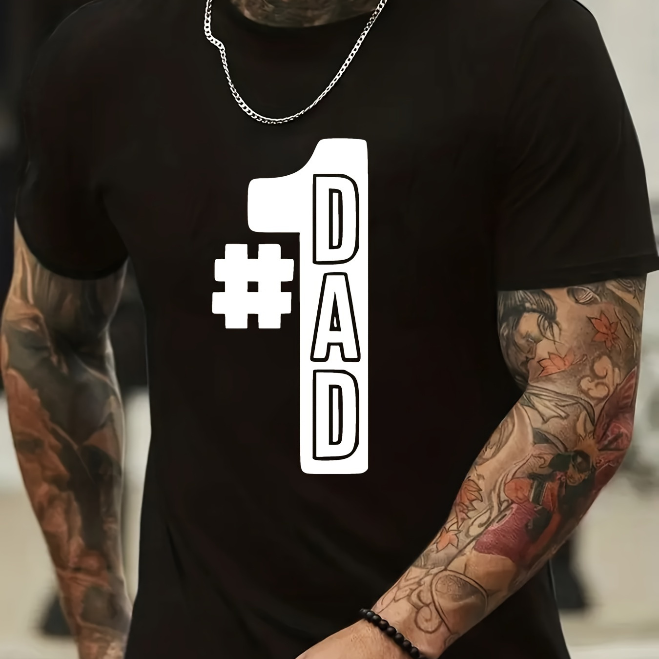 

#1 Dad Print, Men's Novel Graphic Design T-shirt, Casual Comfy Tees For Summer, Men's Clothing Tops For Daily Activities