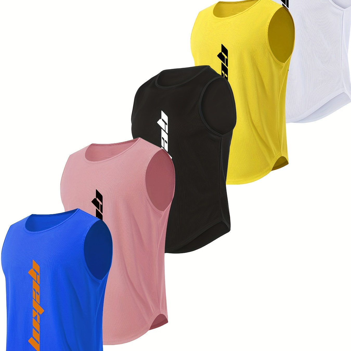 

5pcs Summer Men's Quick Dry Moisture-wicking Breathable Tank Tops, Athletic Gym Bodybuilding Sports Sleeveless Shirts, For Running Training, Men's Clothing