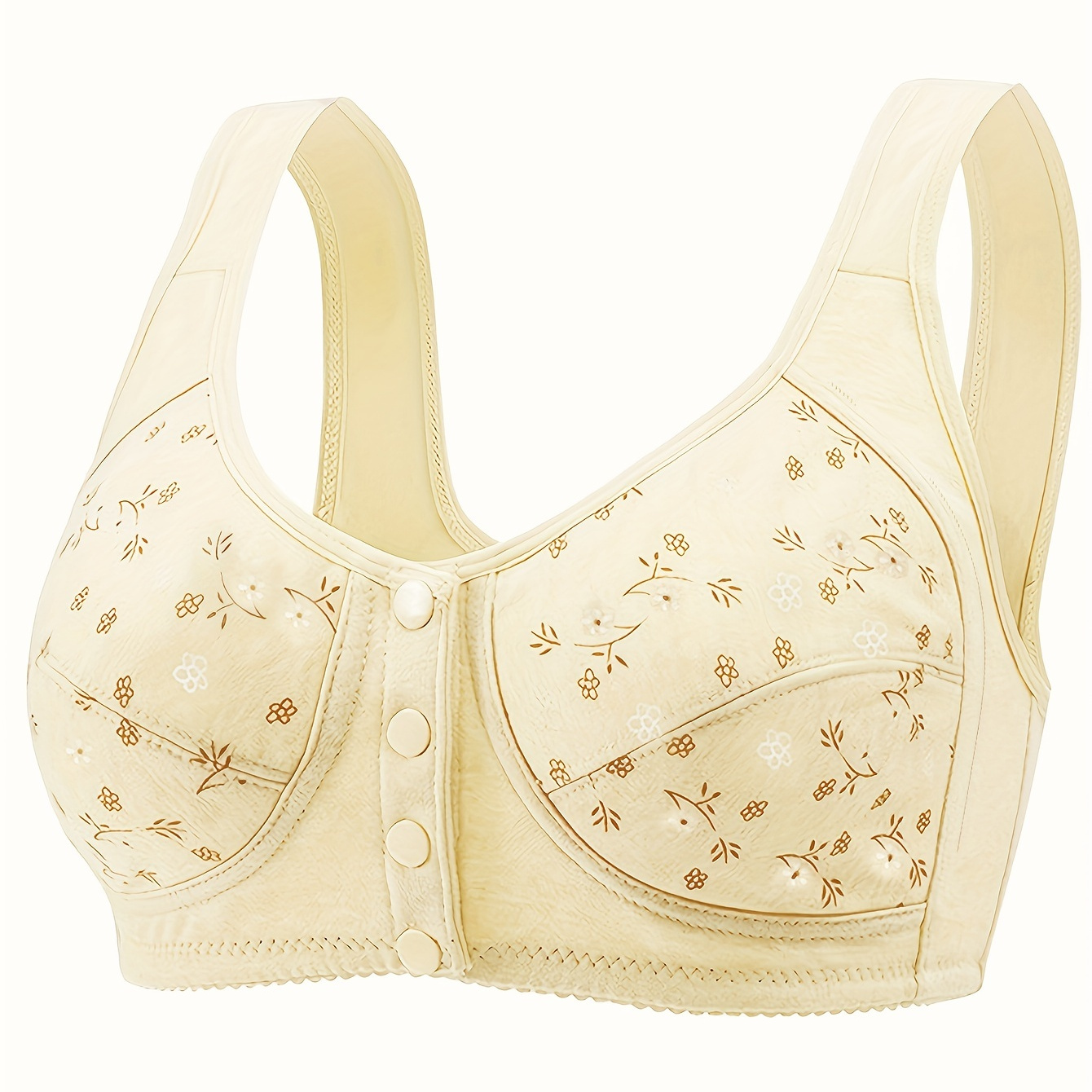 

Floral Print Wireless Bra, Comfy & Breathable Front Buckle Bra, Women's Lingerie & Underwear