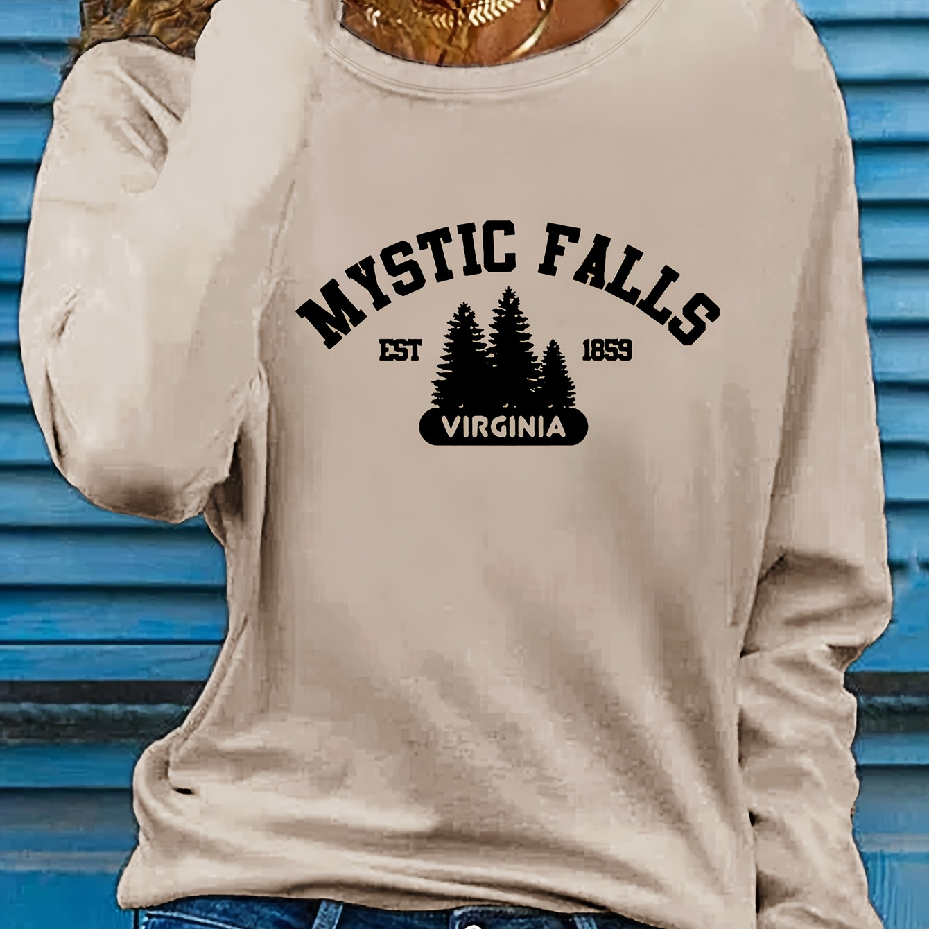 

1pc Falls Graphic T-, 's Long Top, , Pattern, Fall/