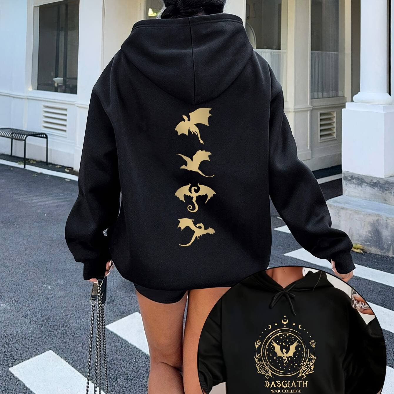 

'war College, 4th Wing, Dragon Rider' Monogram Print Hoodie, Drawstring Casual Hooded Sweatshirt With Kangaroo Pockets, Comfortable And Fashionable Women'