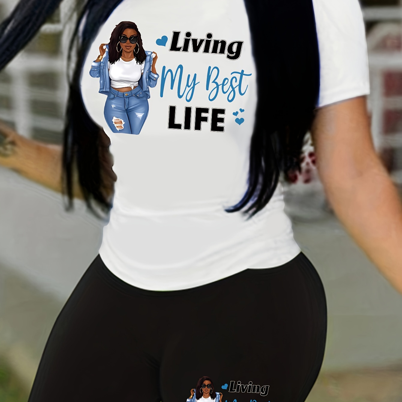 

Living My Best Life Print Casual Shorts Set, Crew Neck Short Sleeve Top & Shorts Outfits For Spring & Summer, Women's Clothing