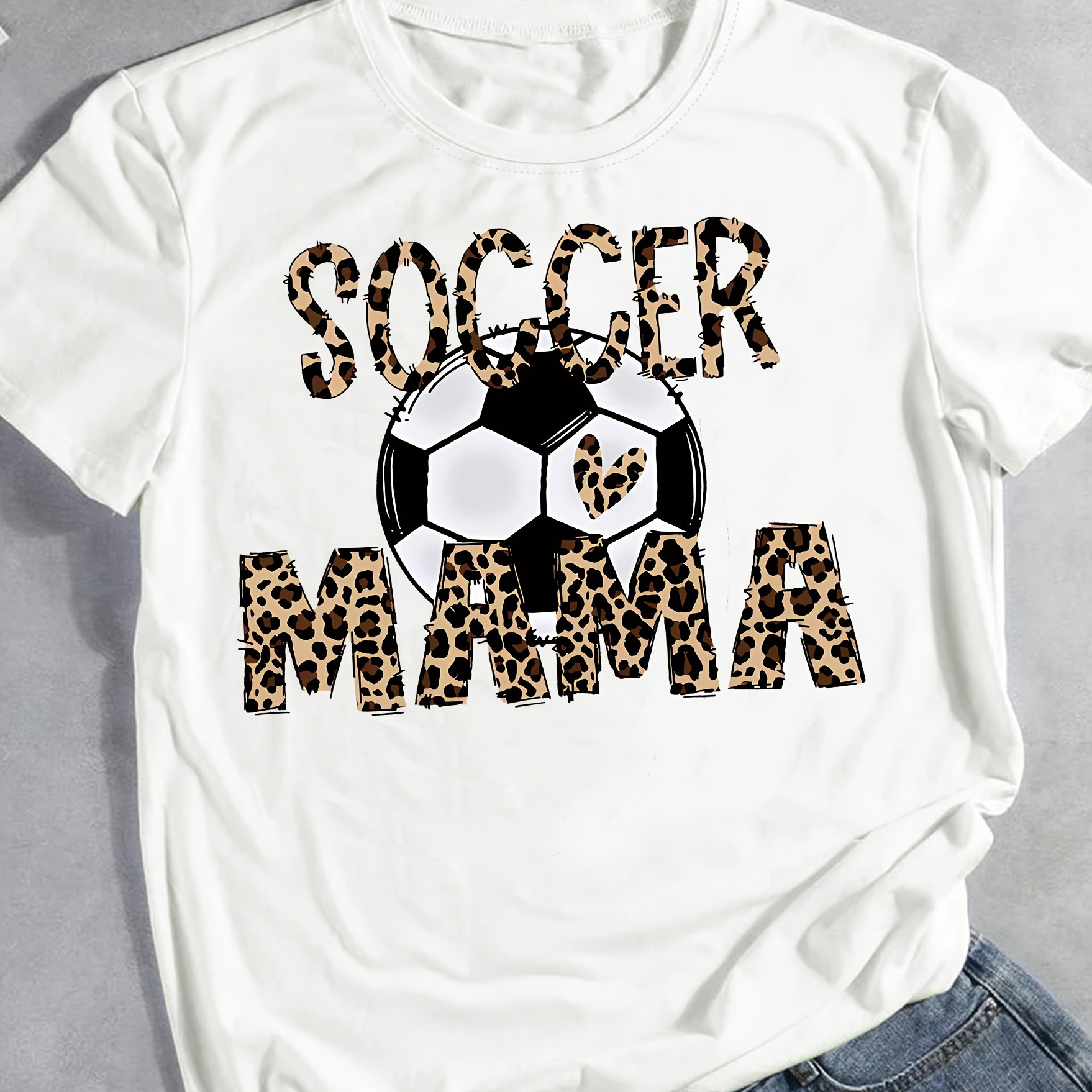 

Soccer & Mama Letter Print T-shirt, Short Sleeve Crew Neck Casual Top For Summer & Spring, Women's Clothing